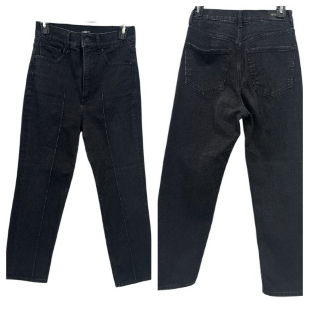 Express High Waisted Black/Gray Wash Straight Ankle Jeans Size 0